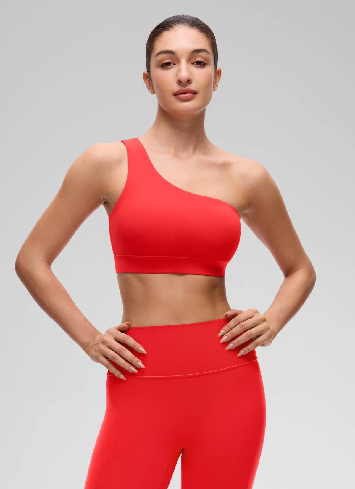 CRZ YOGA Butterluxe Womens One Shoulder Sports Bra Asymmetrical Padded Deep Red