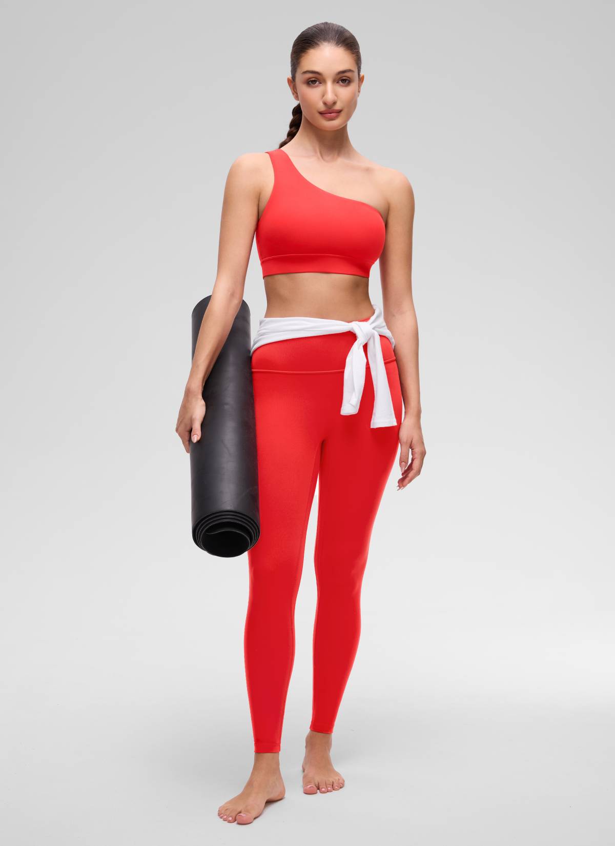 CRZ YOGA Butterluxe Womens One Shoulder Sports Bra Asymmetrical Padded Deep Red