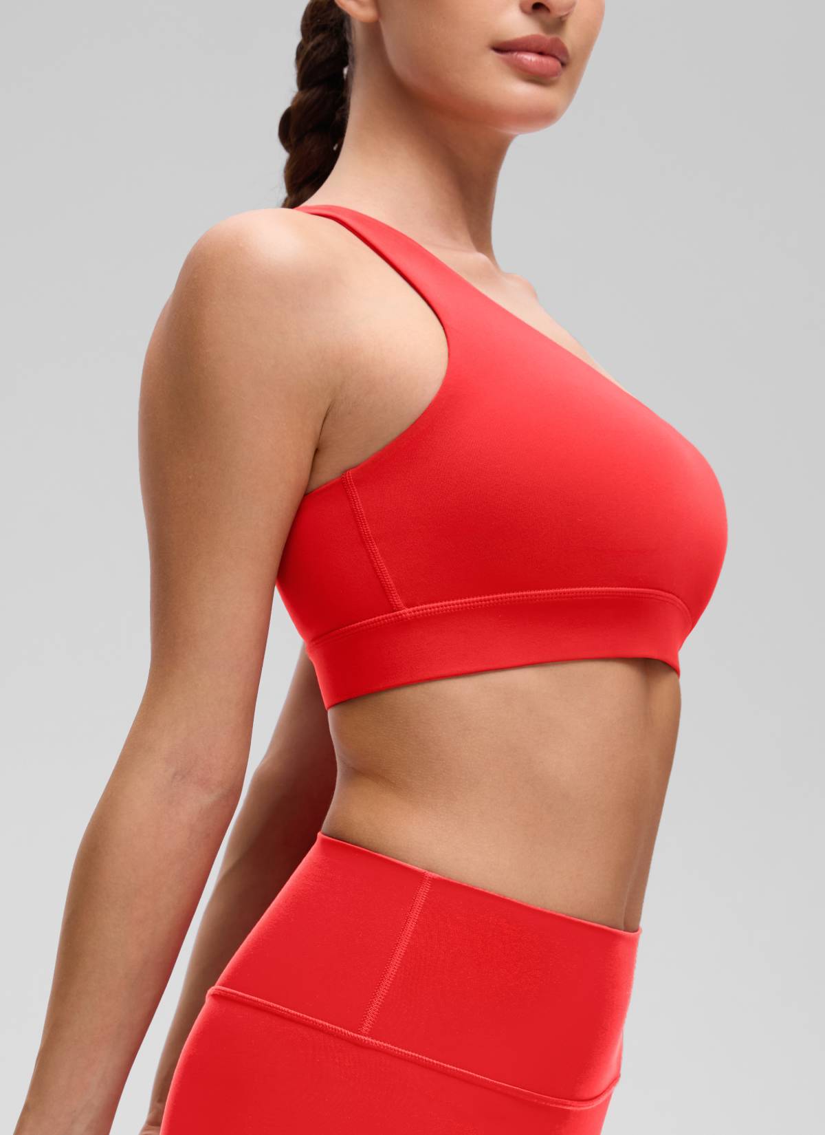 CRZ YOGA Butterluxe Womens One Shoulder Sports Bra Asymmetrical Padded Deep Red