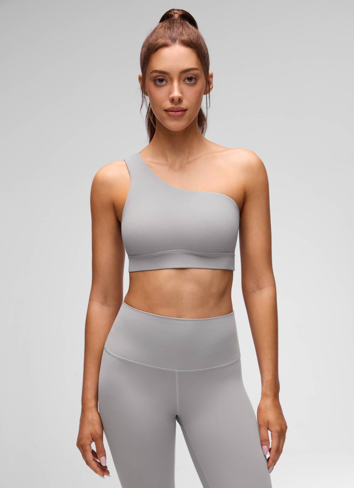 CRZ YOGA Butterluxe Womens One Shoulder Sports Bra Asymmetrical Padded Gull Gray