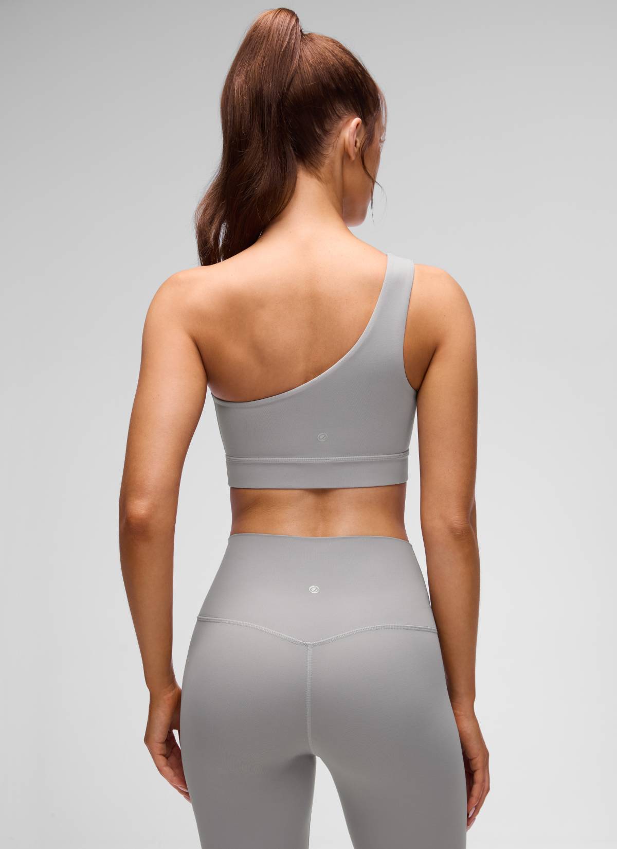 CRZ YOGA Butterluxe Womens One Shoulder Sports Bra Asymmetrical Padded Gull Gray