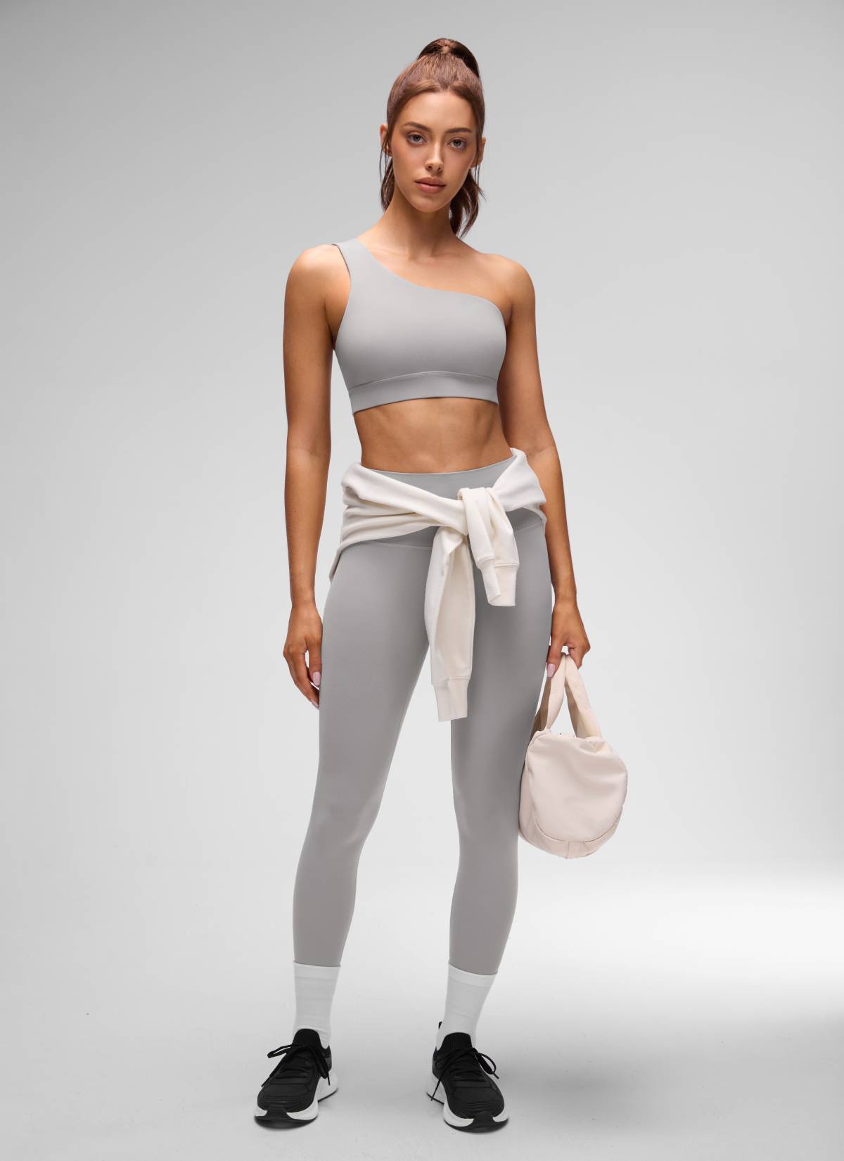 CRZ YOGA Butterluxe Womens One Shoulder Sports Bra Asymmetrical Padded Gull Gray