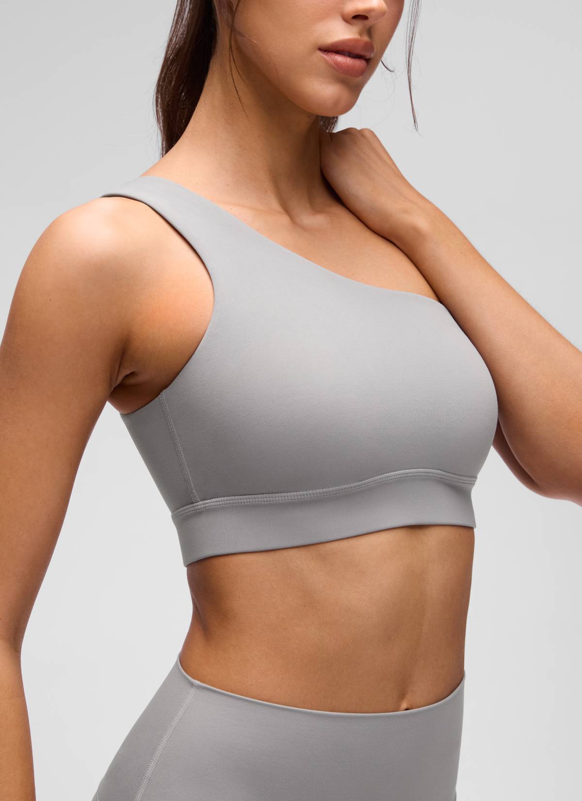 CRZ YOGA Butterluxe Womens One Shoulder Sports Bra Asymmetrical Padded Gull Gray