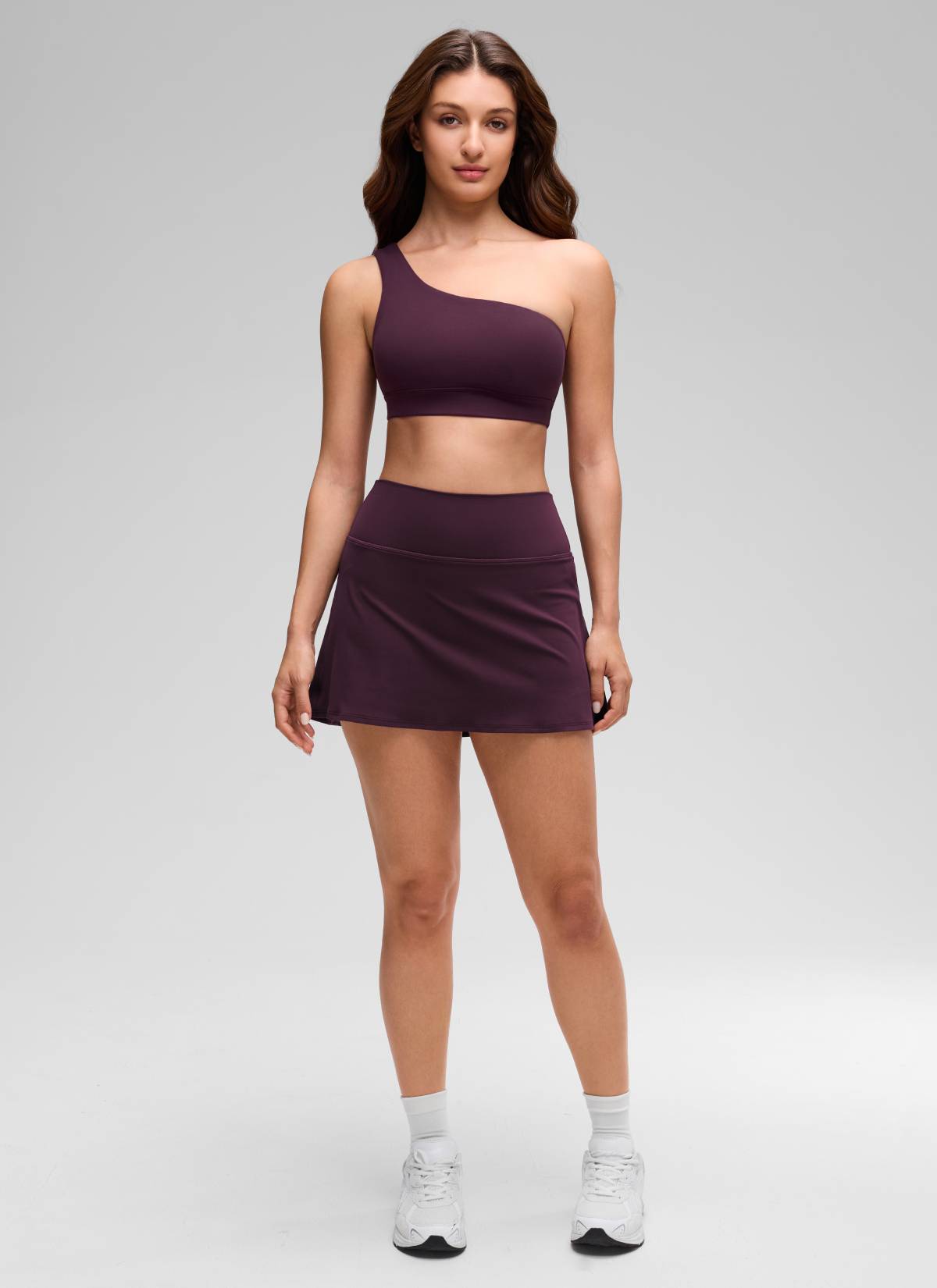 CRZ YOGA Butterluxe Womens One Shoulder Sports Bra Asymmetrical Padded Deep Purple