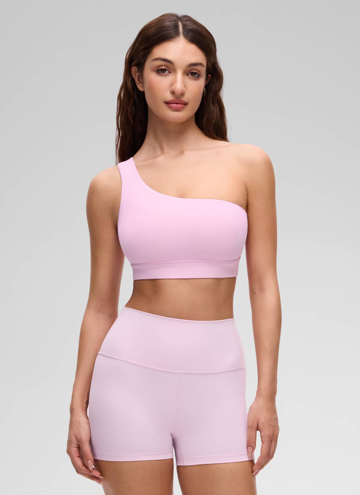 CRZ YOGA Butterluxe Womens One Shoulder Sports Bra Asymmetrical Padded Vita Pink