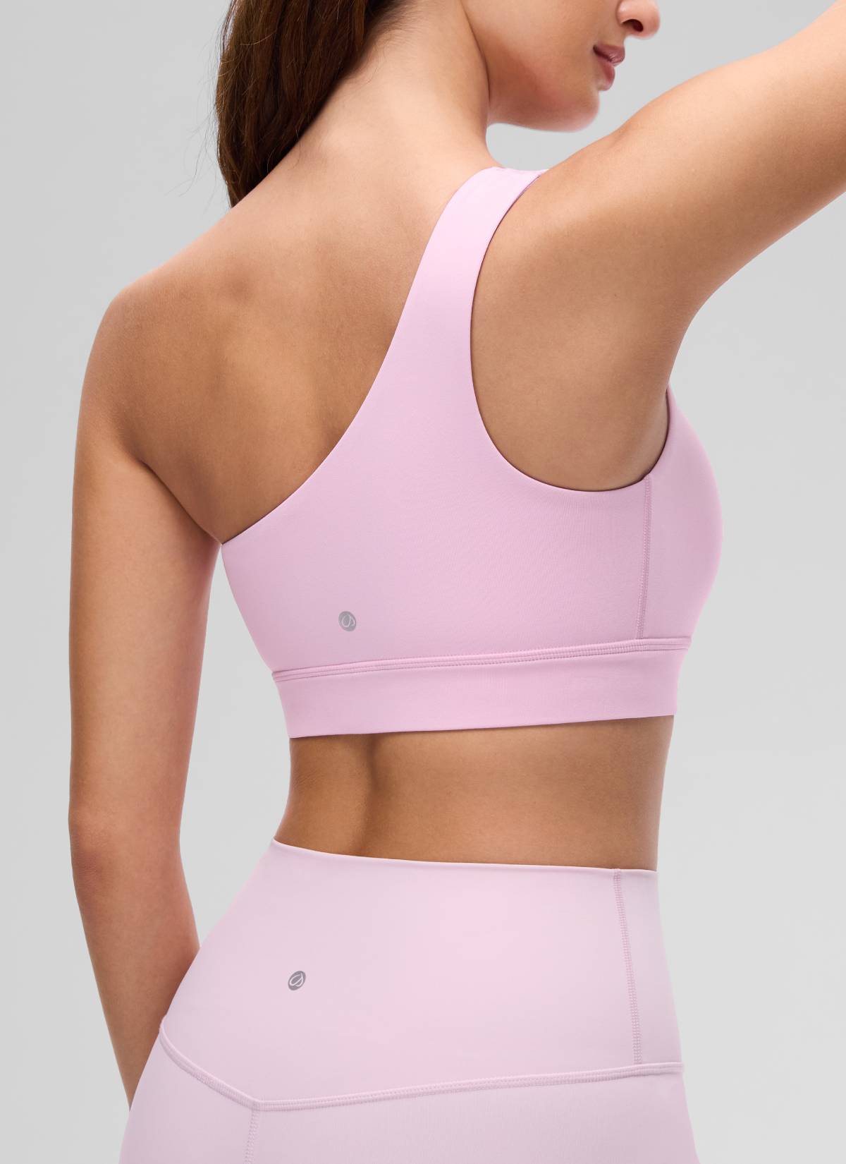 CRZ YOGA Butterluxe Womens One Shoulder Sports Bra Asymmetrical Padded Vita Pink