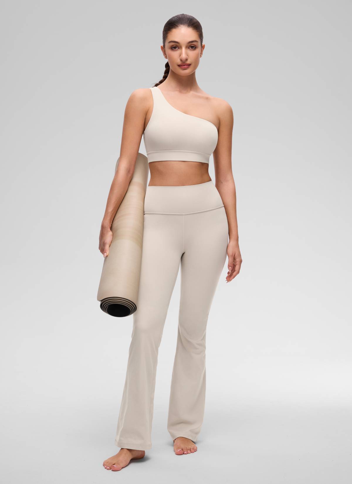 CRZ YOGA Butterluxe Womens One Shoulder Sports Bra Asymmetrical Padded Mojave Tan