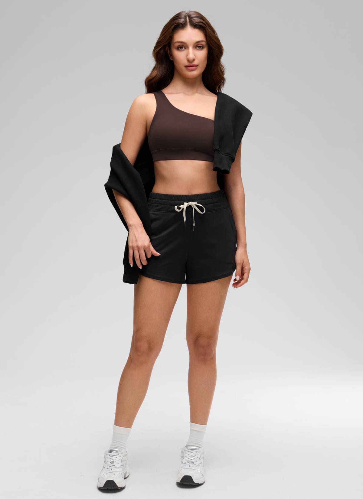 CRZ YOGA Butterluxe Womens One Shoulder Sports Bra Asymmetrical Padded Hot Fudge Brown