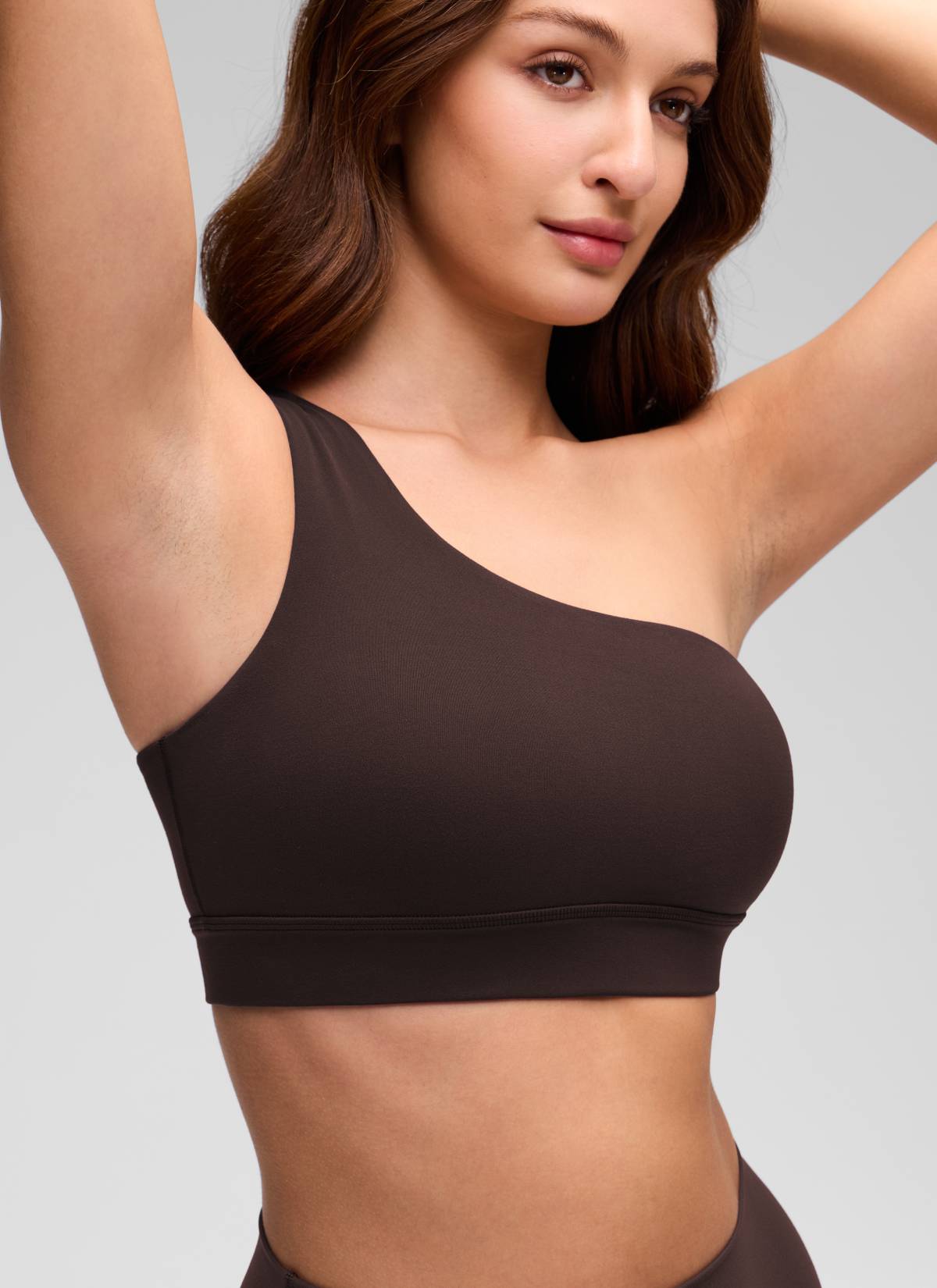CRZ YOGA Butterluxe Womens One Shoulder Sports Bra Asymmetrical Padded Hot Fudge Brown