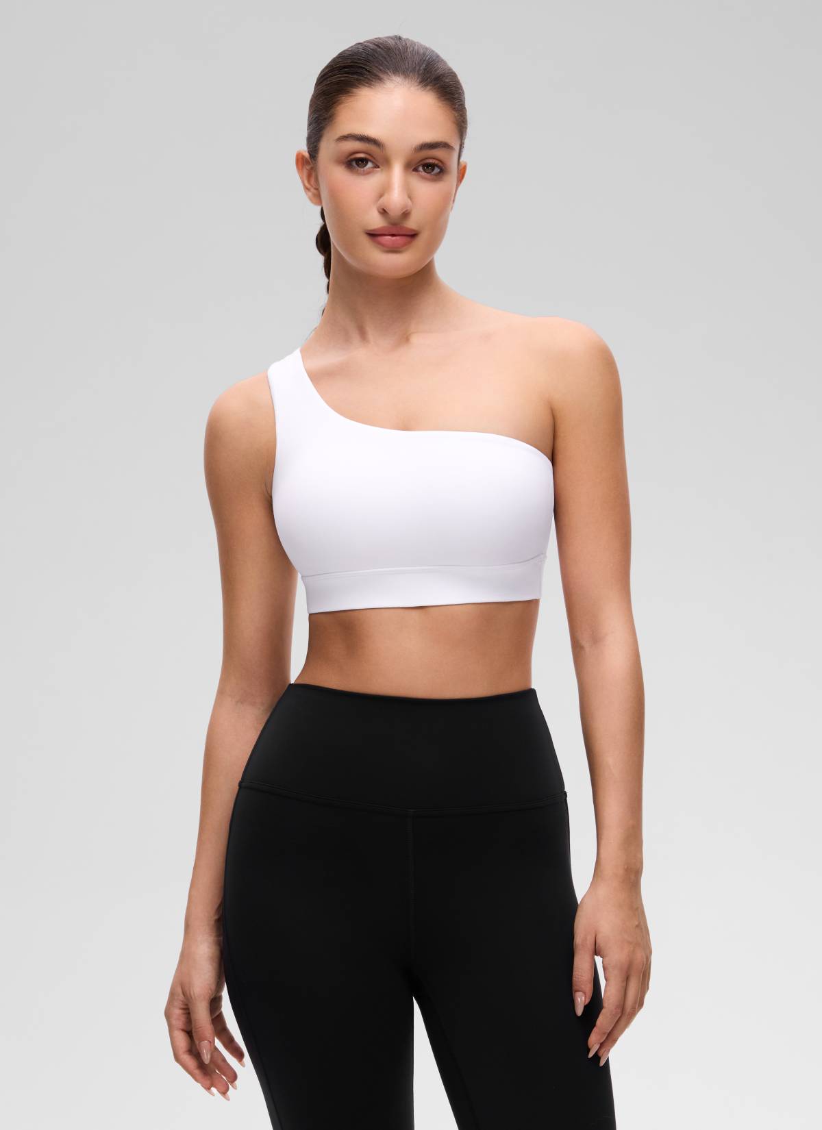 CRZ YOGA Butterluxe Womens One Shoulder Sports Bra Asymmetrical Padded White