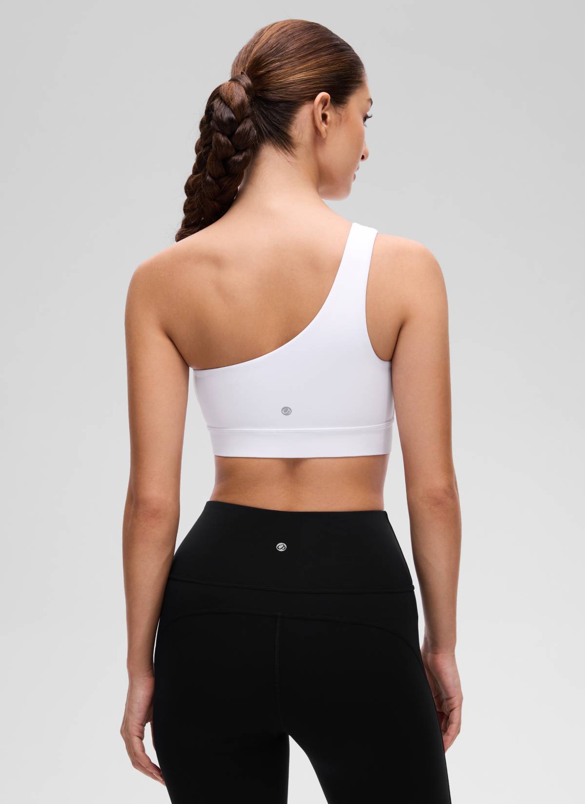 CRZ YOGA Butterluxe Womens One Shoulder Sports Bra Asymmetrical Padded White