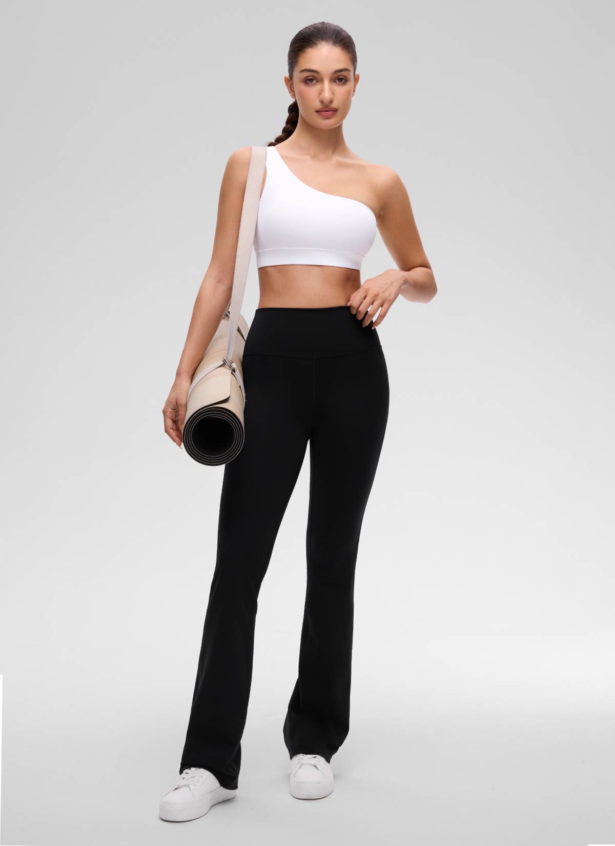 CRZ YOGA Butterluxe Womens One Shoulder Sports Bra Asymmetrical Padded White