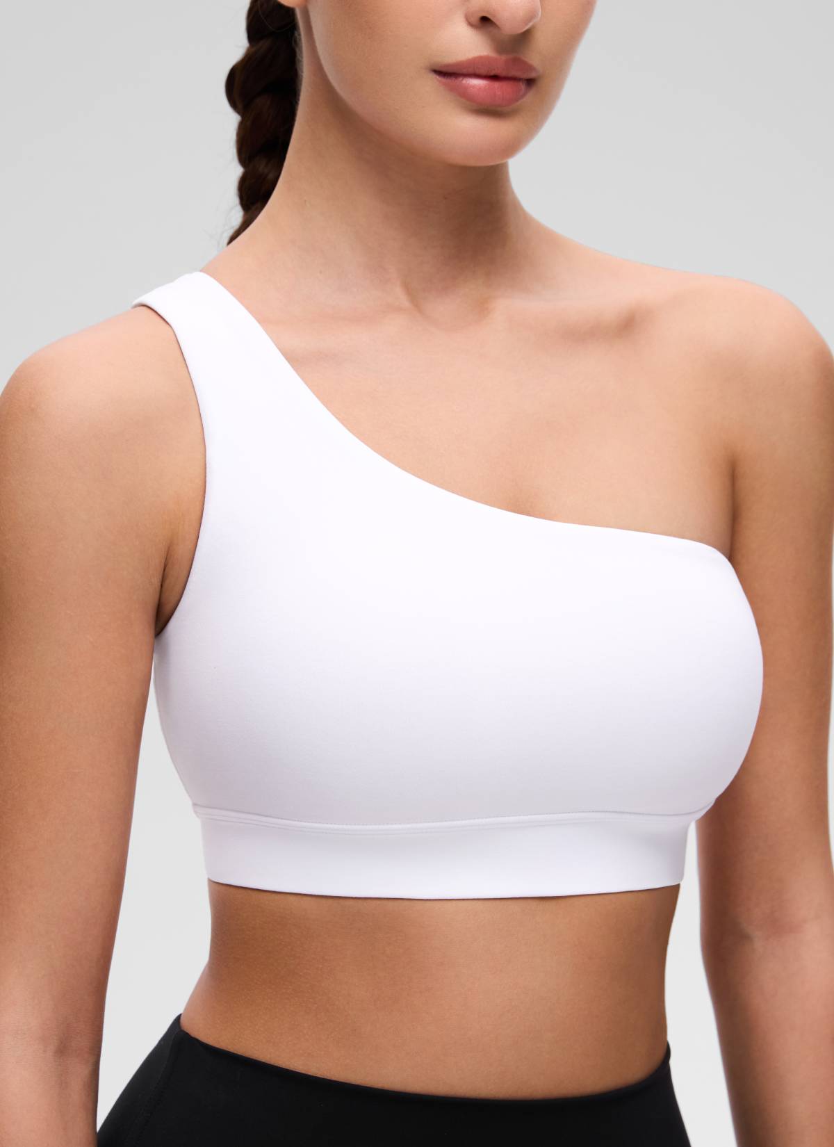 CRZ YOGA Butterluxe Womens One Shoulder Sports Bra Asymmetrical Padded White