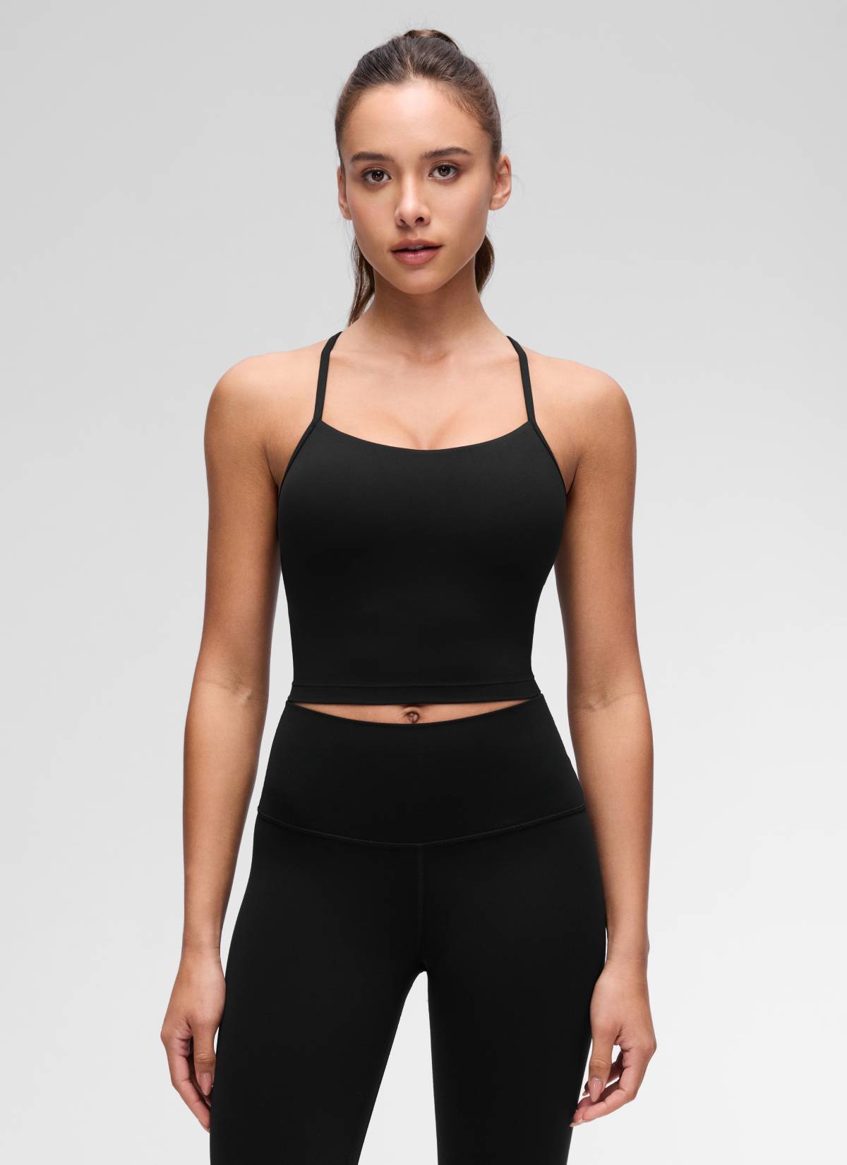 CRZ YOGA Womens Butterluxe Y Back Longline Sports Bras Crop Tank Top Black