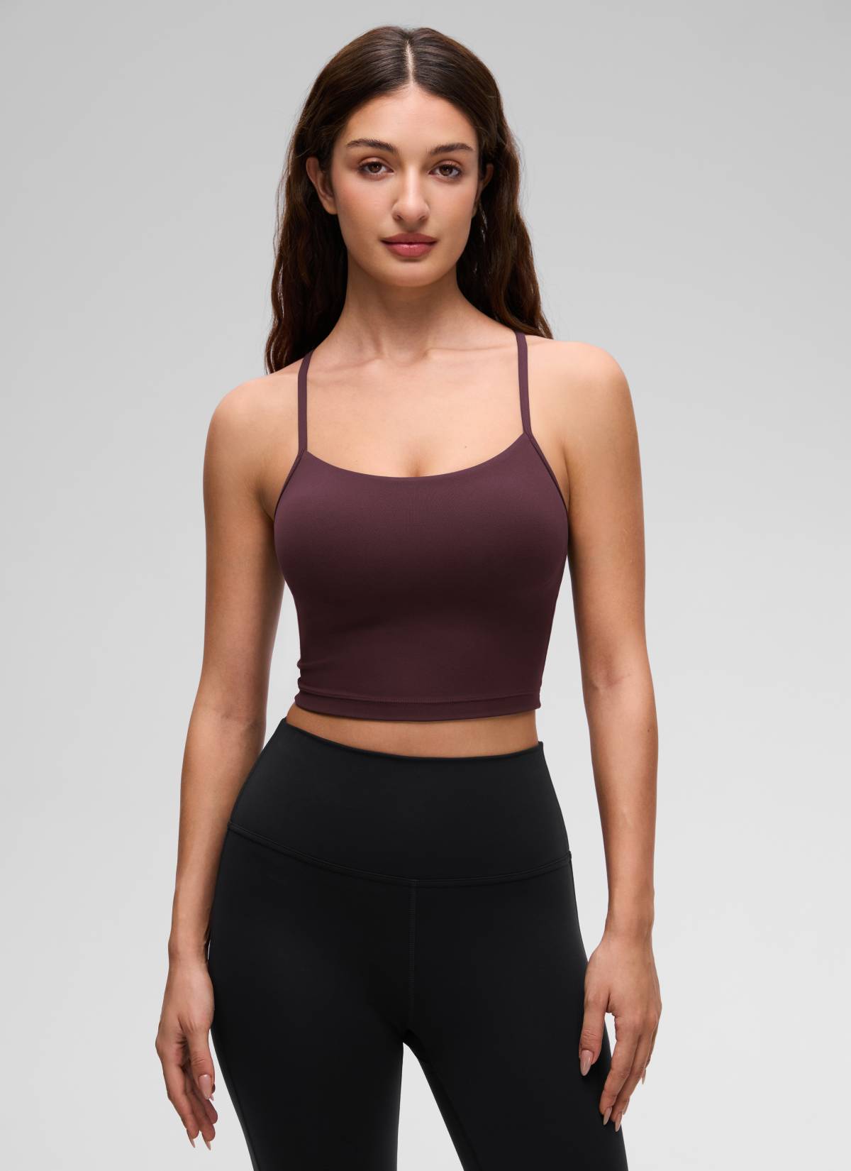 CRZ YOGA Womens Butterluxe Y Back Longline Sports Bras Crop Tank Top Ripe Plum