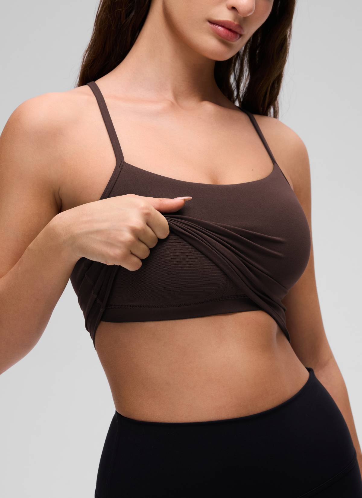 CRZ YOGA Womens Butterluxe Y Back Longline Sports Bras Crop Tank Top Hot Fudge Brown