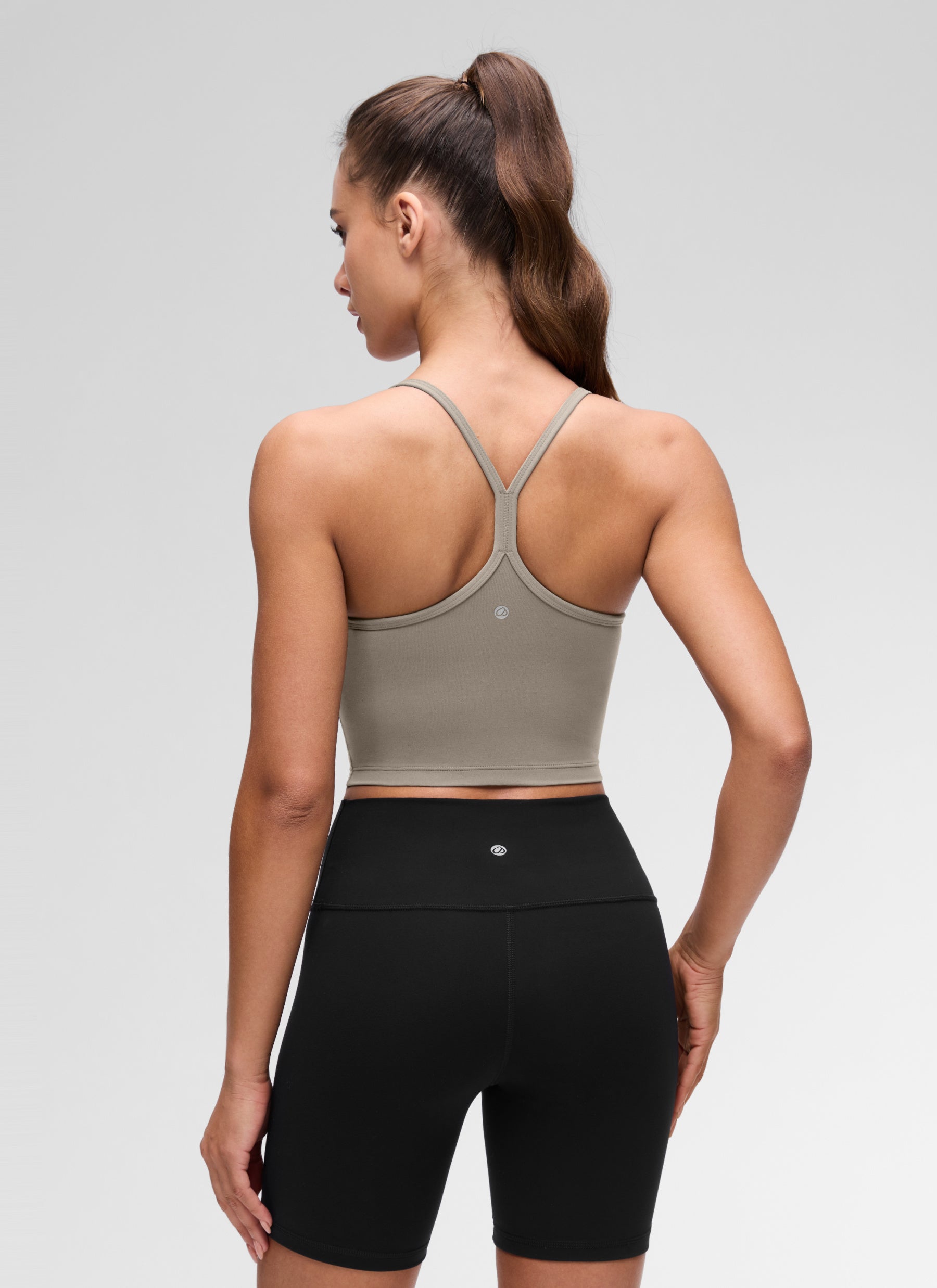 CRZ YOGA Womens Butterluxe Y Back Longline Sports Bras Crop Tank Top Warm Ash Grey