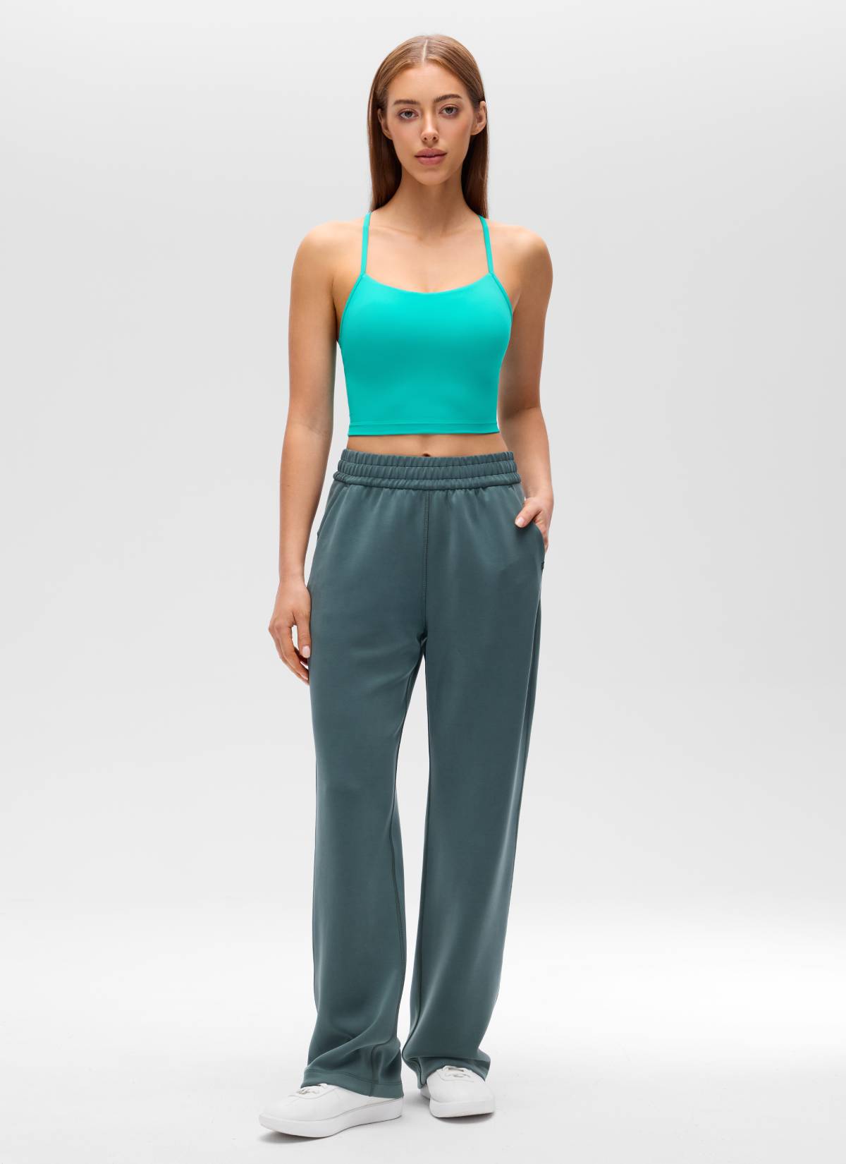 CRZ YOGA Womens Butterluxe Y Back Longline Sports Bras Crop Tank Top Tropics Teal