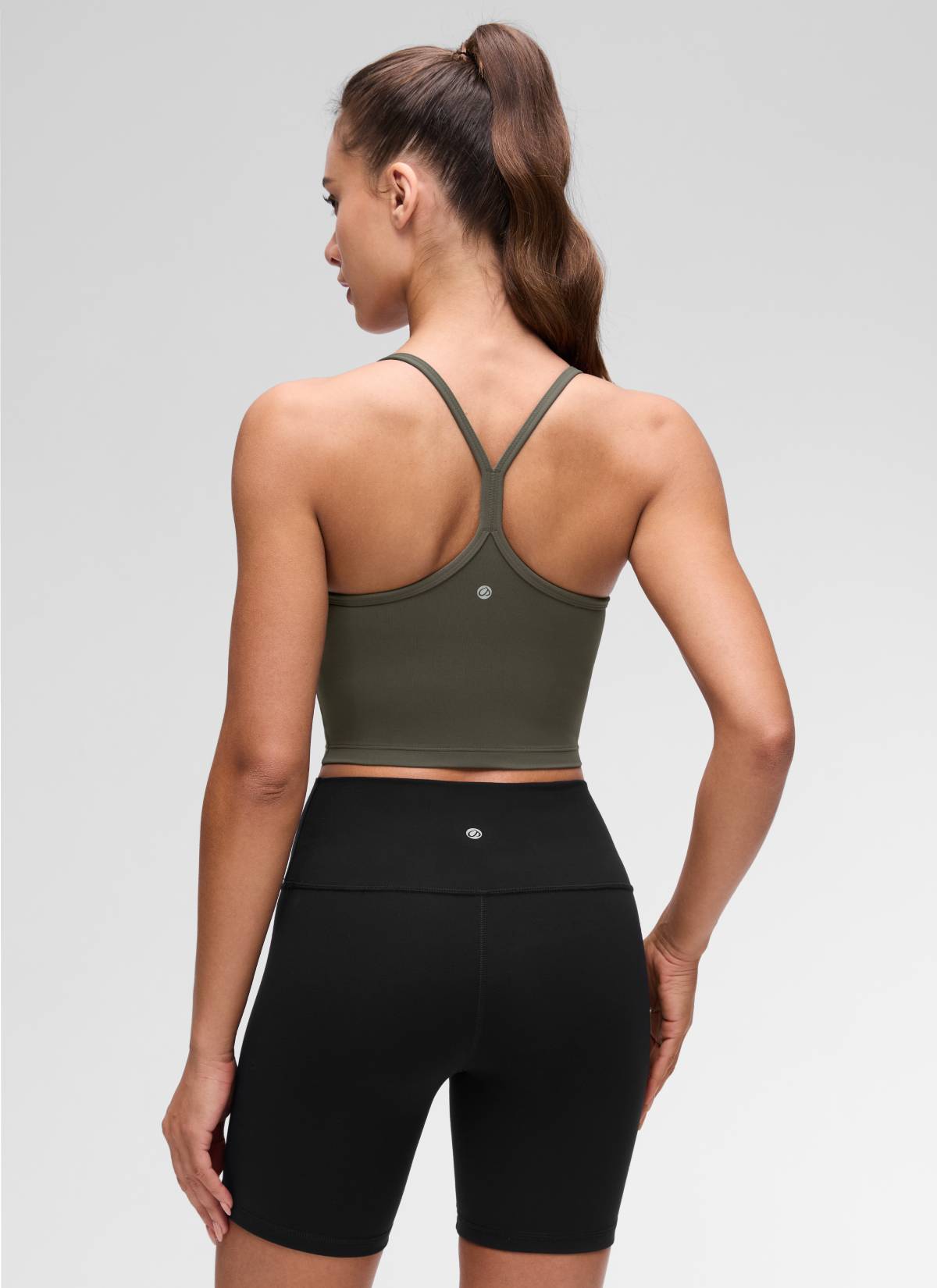 CRZ YOGA Womens Butterluxe Y Back Longline Sports Bras Crop Tank Top Light Army Green
