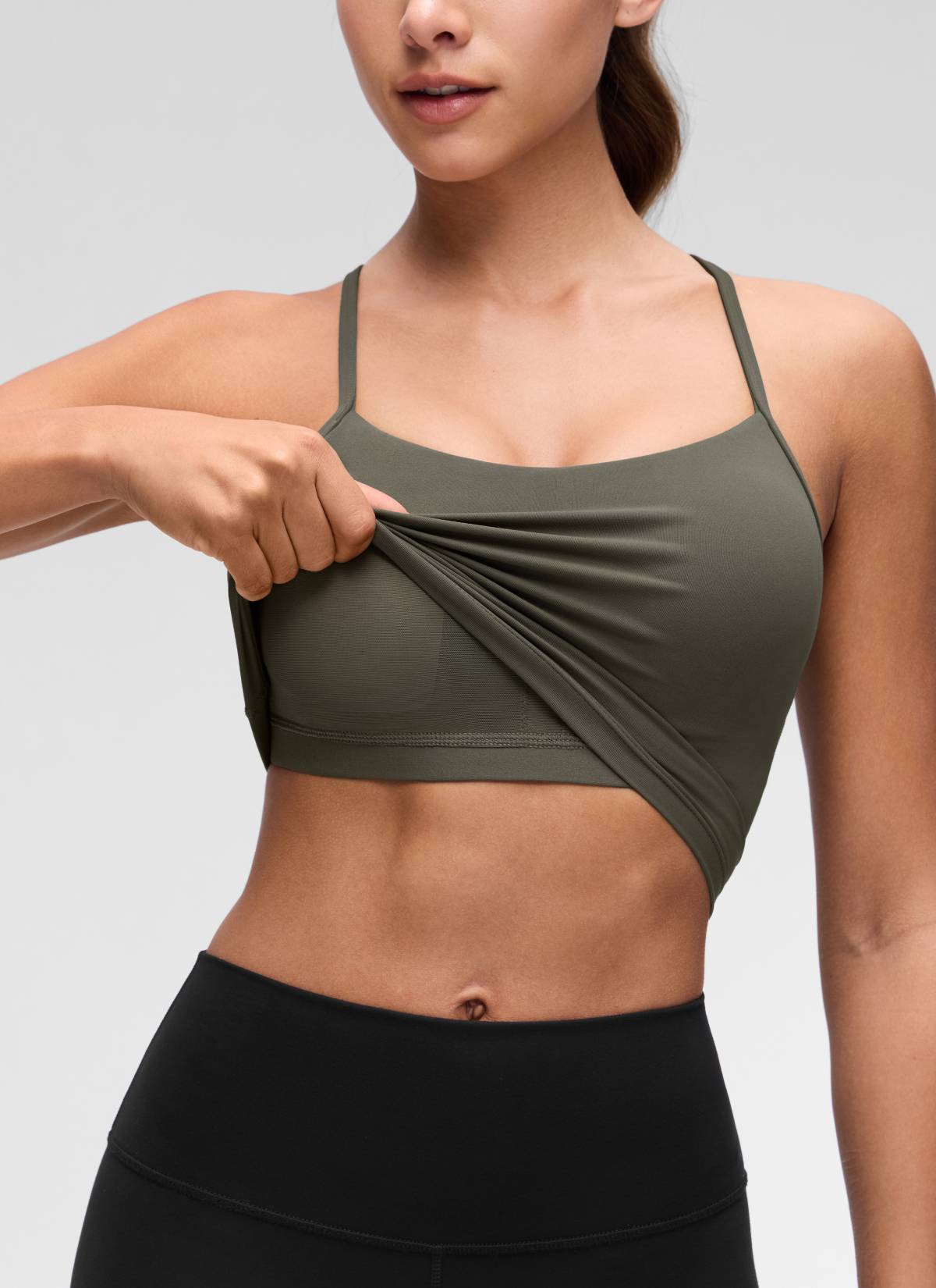 CRZ YOGA Womens Butterluxe Y Back Longline Sports Bras Crop Tank Top Light Army Green