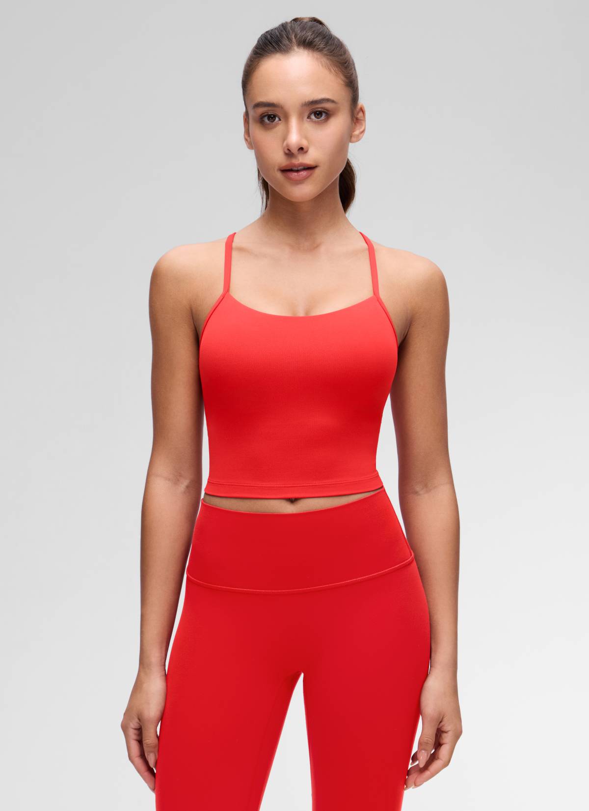 CRZ YOGA Womens Butterluxe Y Back Longline Sports Bras Crop Tank Top Deep Red