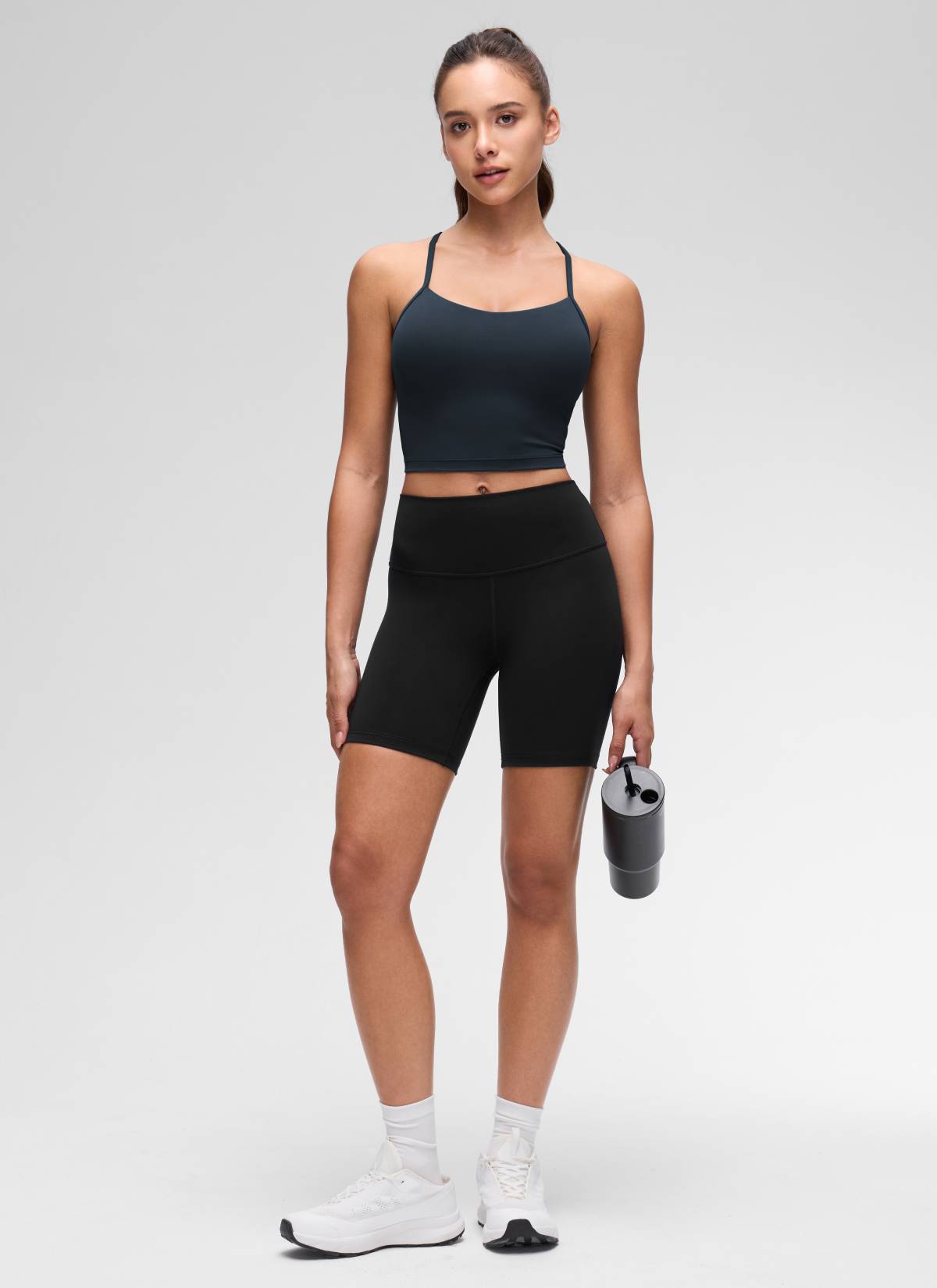 CRZ YOGA Womens Butterluxe Y Back Longline Sports Bras Crop Tank Top True Navy