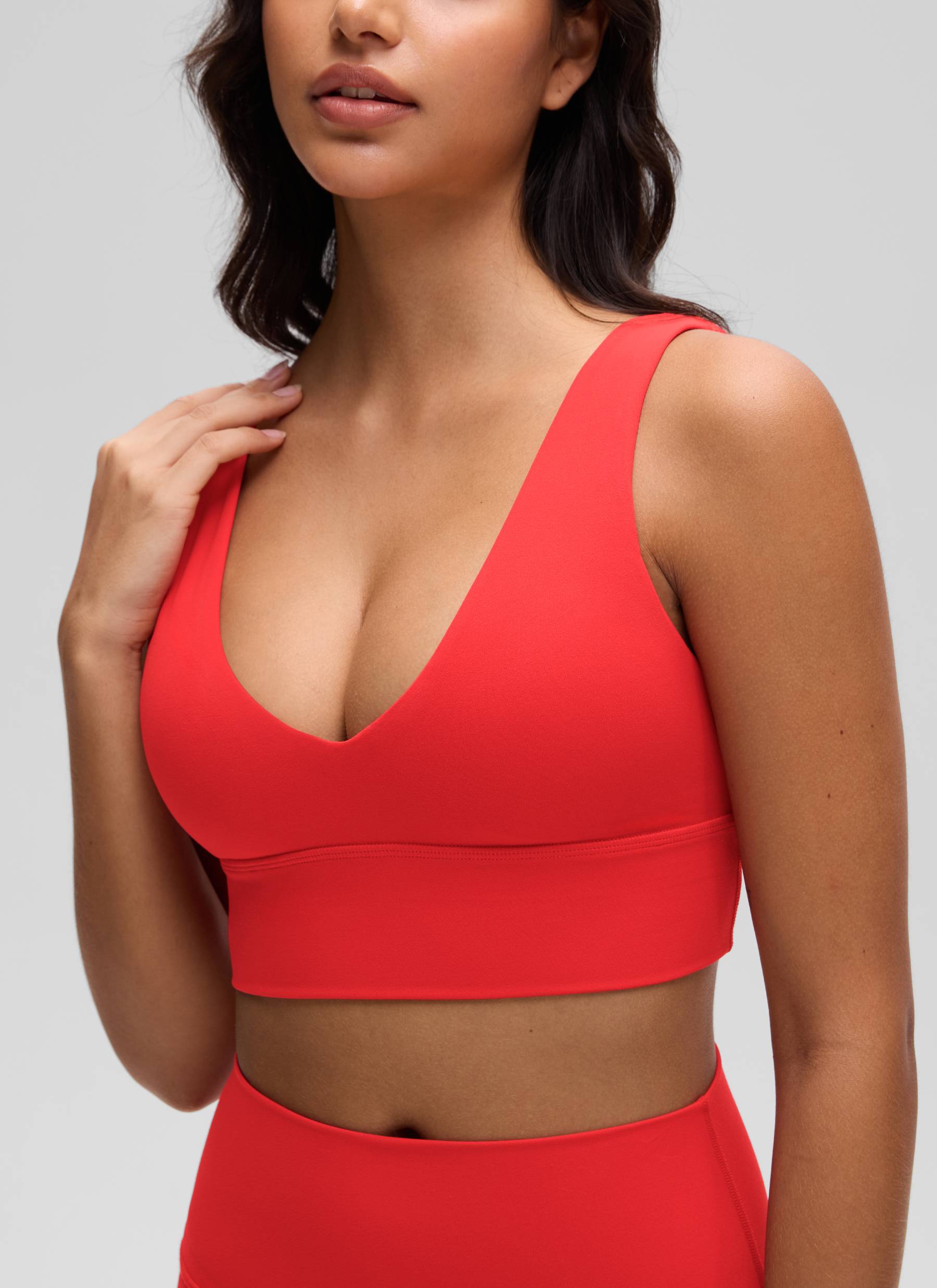 CRZ YOGA Women's Light Support Butterluxe Yoga Bra Longline U back V Neck Deep Red