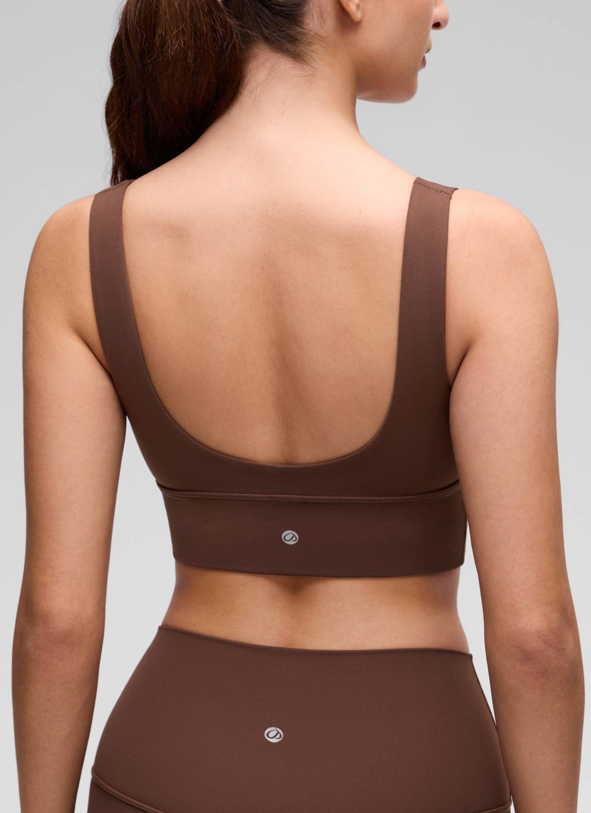 CRZ YOGA Women's Light Support Butterluxe Yoga Bra Longline U back V Neck Coffee Brown