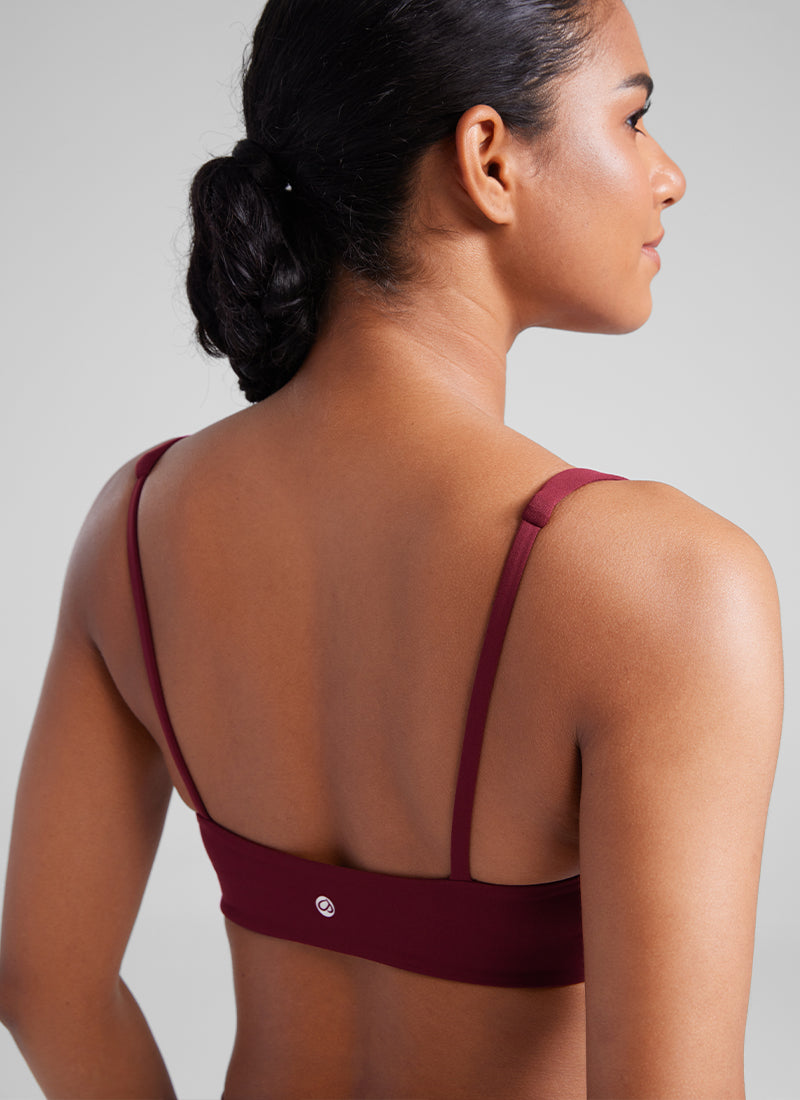 CRZ YOGA Women Butterluxe Square Neck Cami Padded Mini Bra Red Merlot