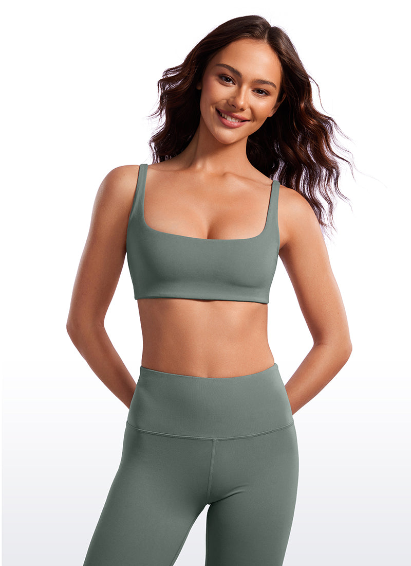 CRZ YOGA Women Butterluxe Square Neck Cami Padded Mini Bra Grey Sage