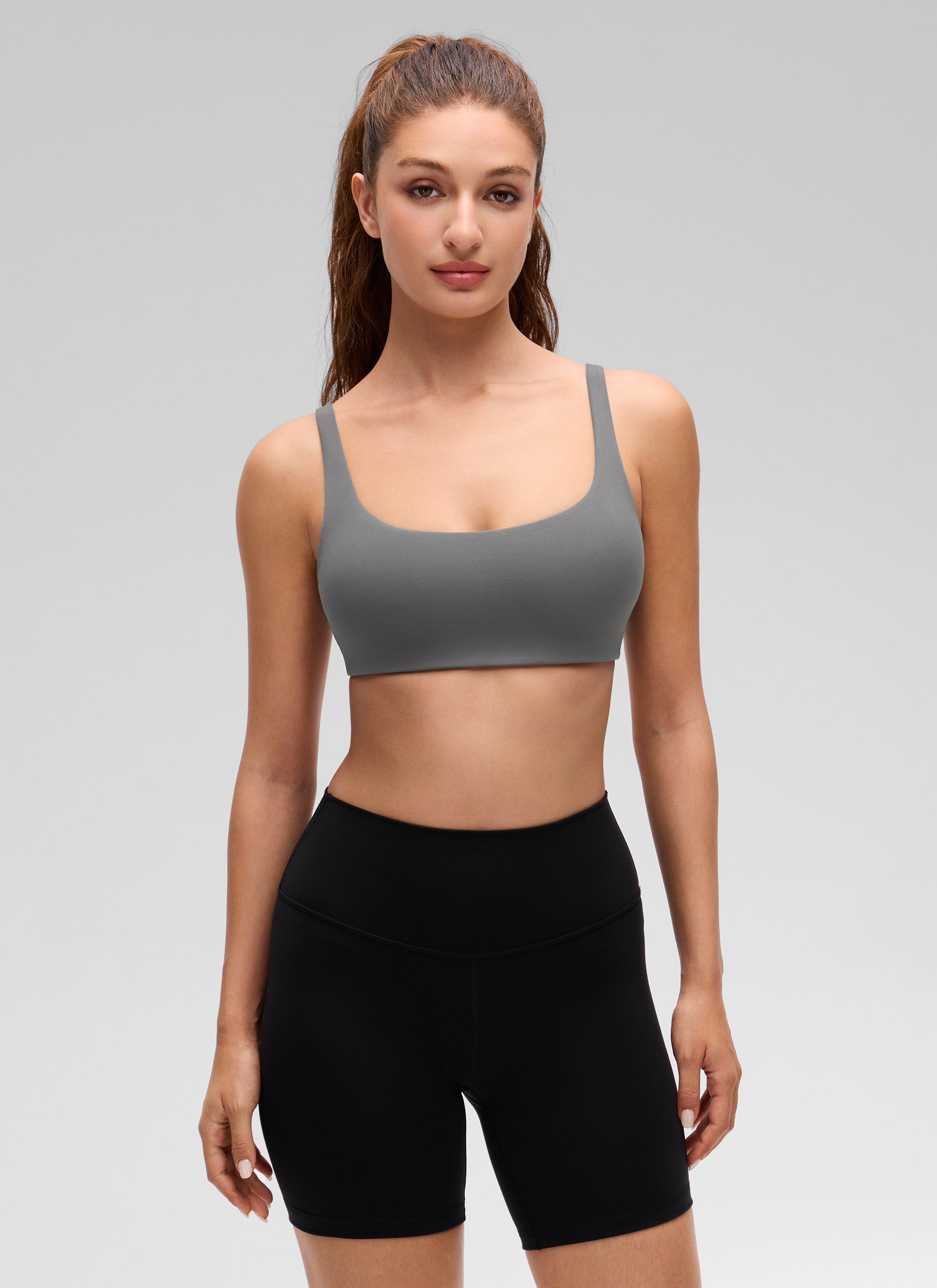 CRZ YOGA Women Butterluxe Square Neck Cami Padded Mini Bra Ash Grey