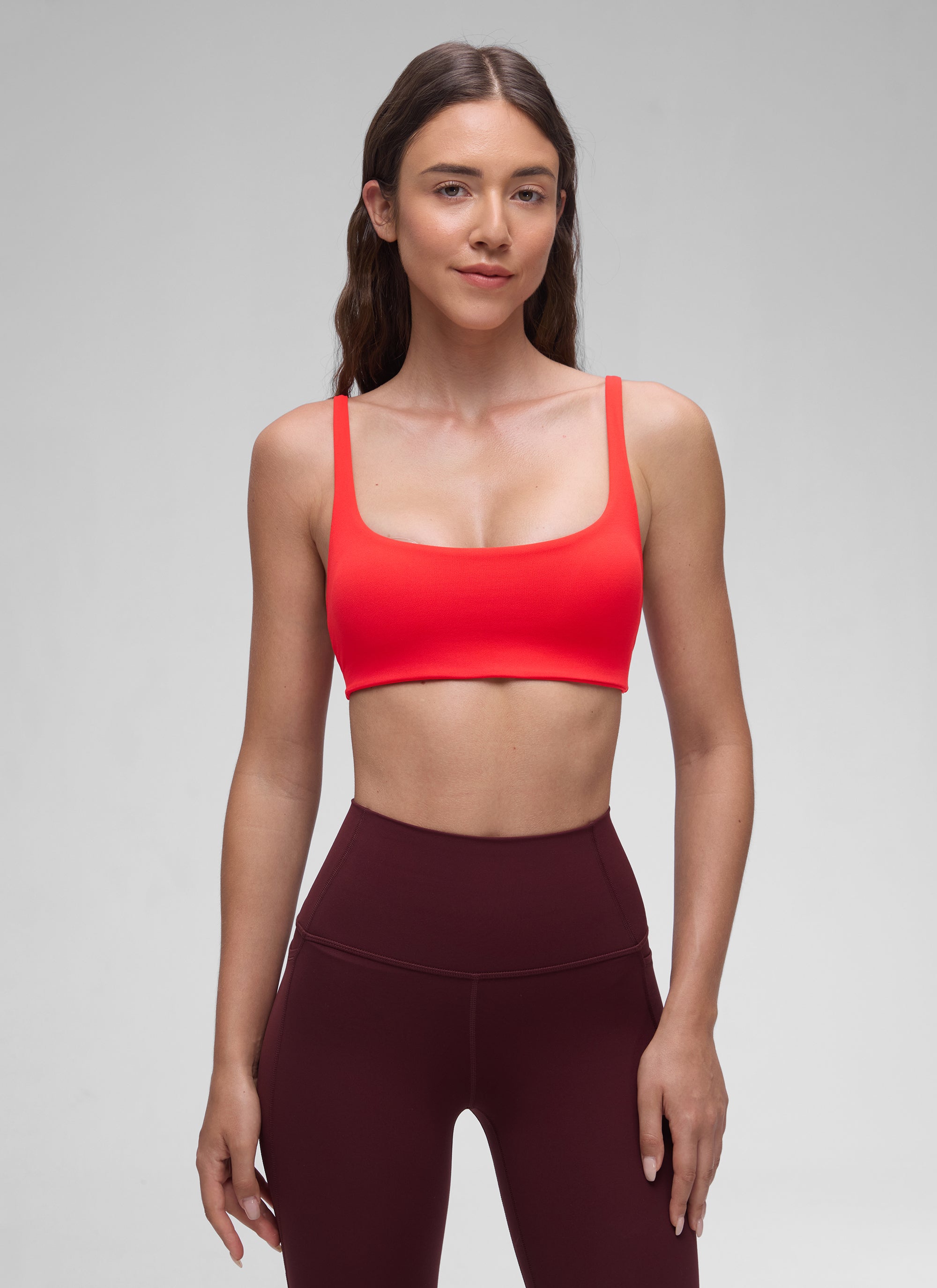 CRZ YOGA Women Butterluxe Square Neck Cami Padded Mini Bra Deep Red