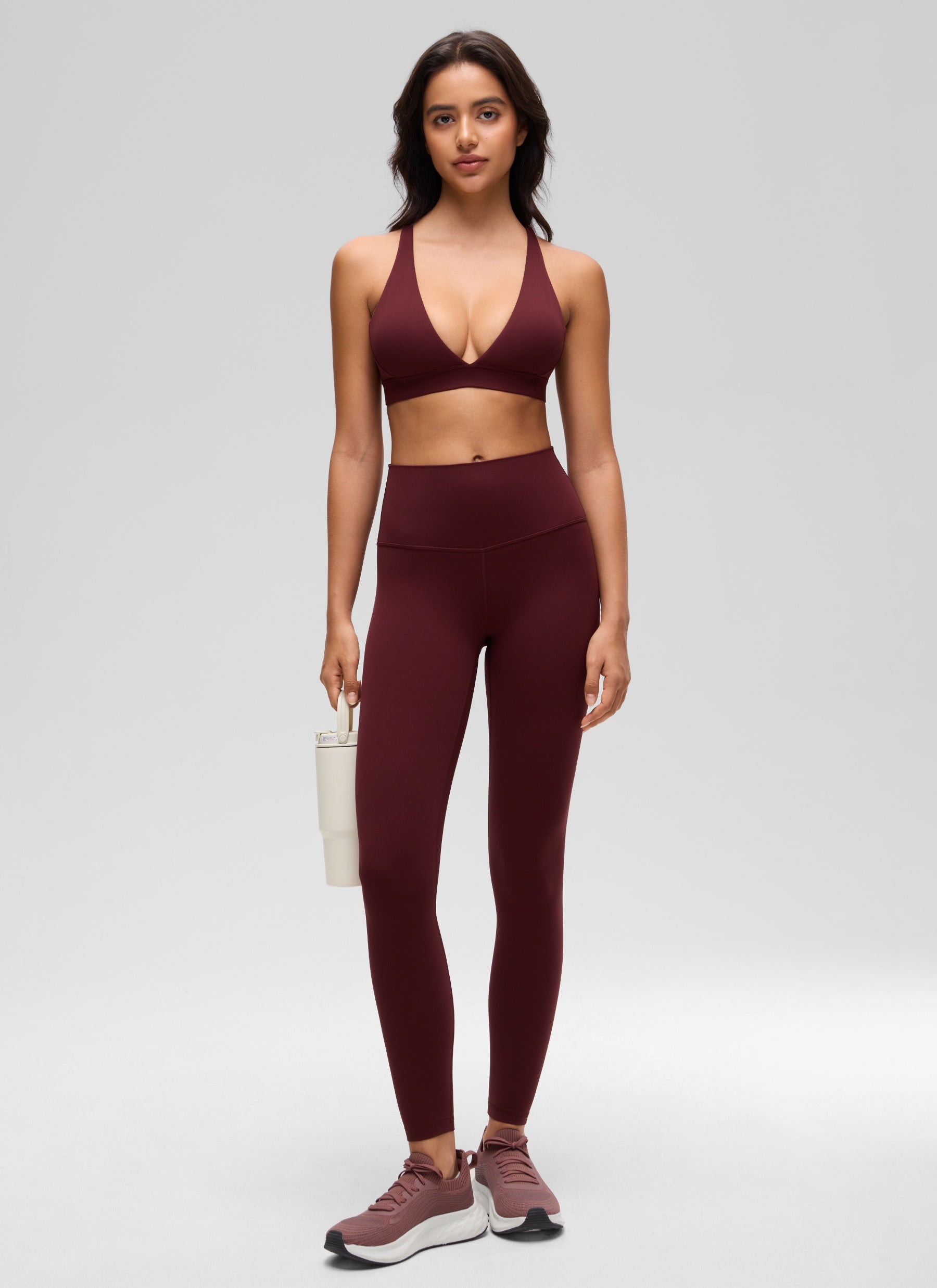 CRZ YOGA Women's Light Support Butterluxe Yoga Bra Strappy back V Neck Red Merlot