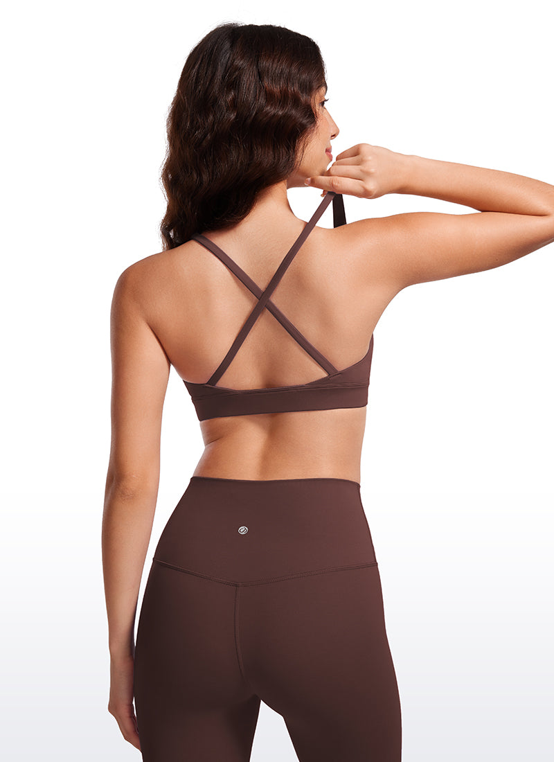 CRZ YOGA Women's Light Support Butterluxe Yoga Bra Strappy back V Neck Taupe