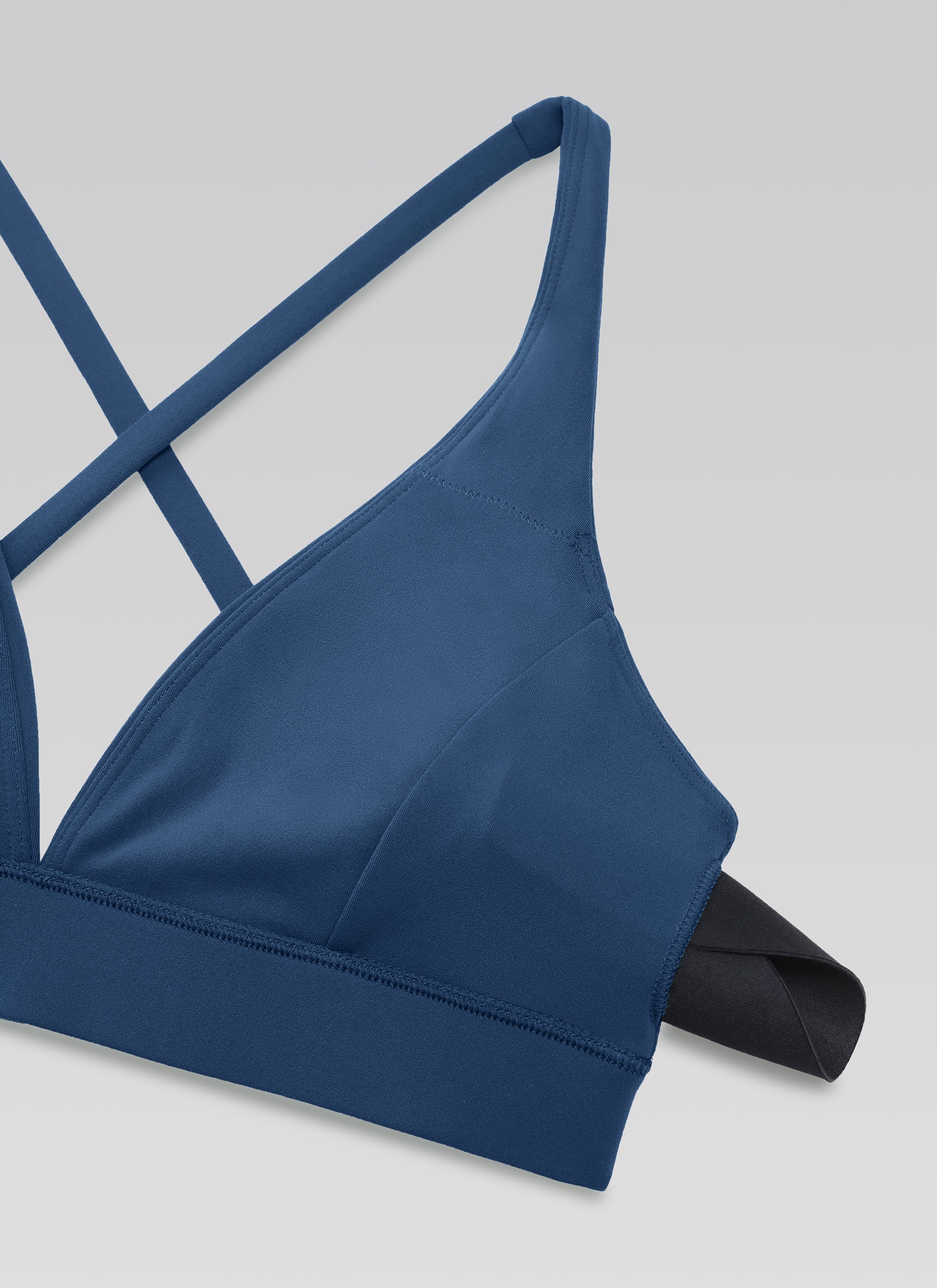 CRZ YOGA Women's Light Support Butterluxe Yoga Bra Strappy back V Neck French Navy