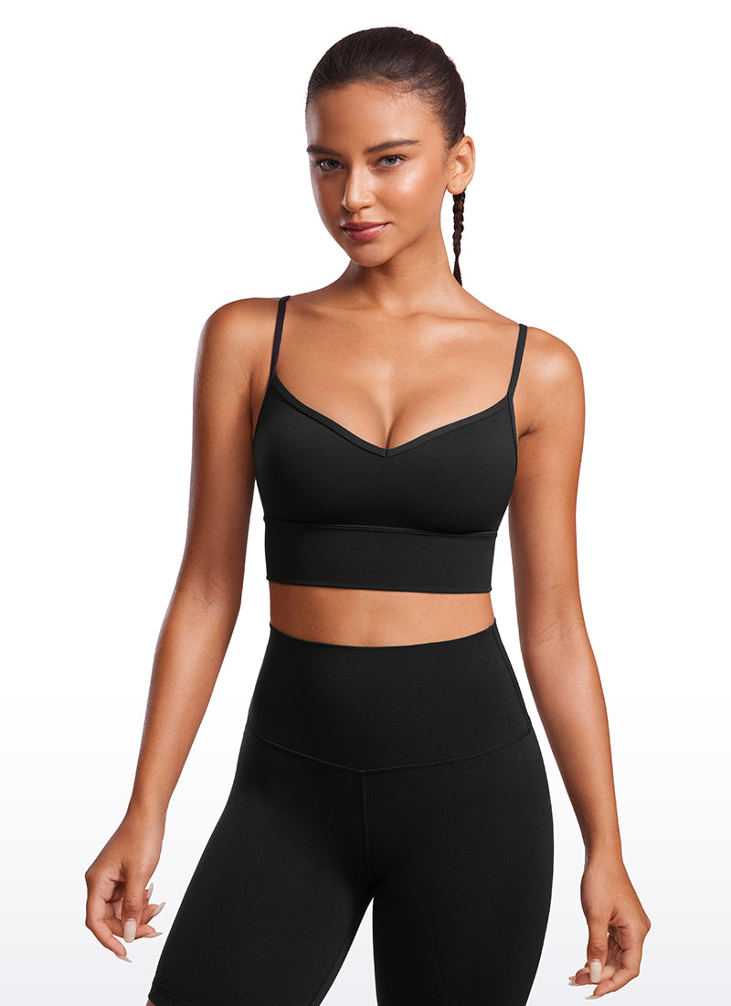 CRZ YOGA Butterluxe Womens V Neck Longline Camisole Yoga Padded Sports Bra Black