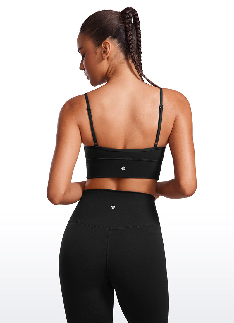 CRZ YOGA Butterluxe Womens V Neck Longline Camisole Yoga Padded Sports Bra Black