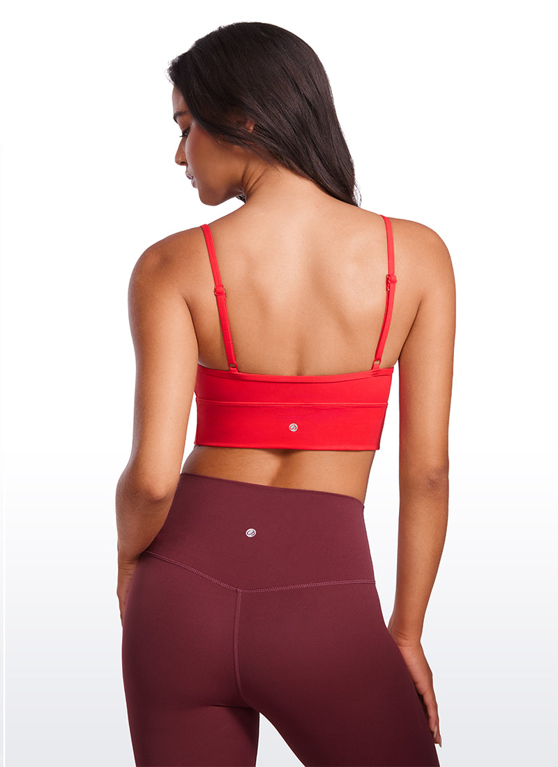 CRZ YOGA Butterluxe Womens V Neck Longline Camisole Yoga Padded Sports Bra Deep Red