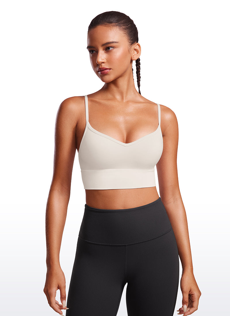 CRZ YOGA Butterluxe Womens V Neck Longline Camisole Yoga Padded Sports Bra Milky White