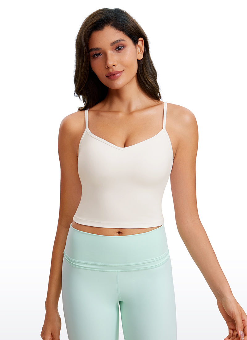 CRZ YOGA Butterluxe Womens V Neck Longline Yoga Padded Sports Bra Milky White