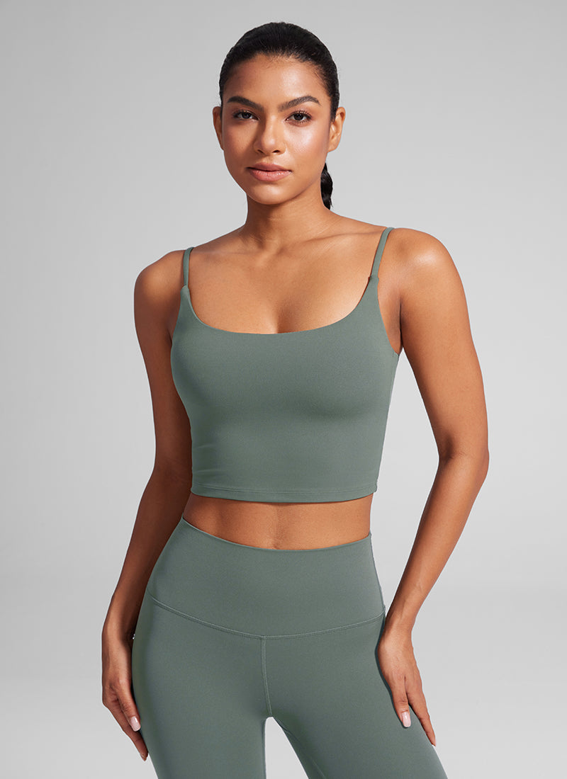 CRZ YOGA Womens Butterlift Scoop Neck U Back Yoga Longline Sports Bra Grey Sage