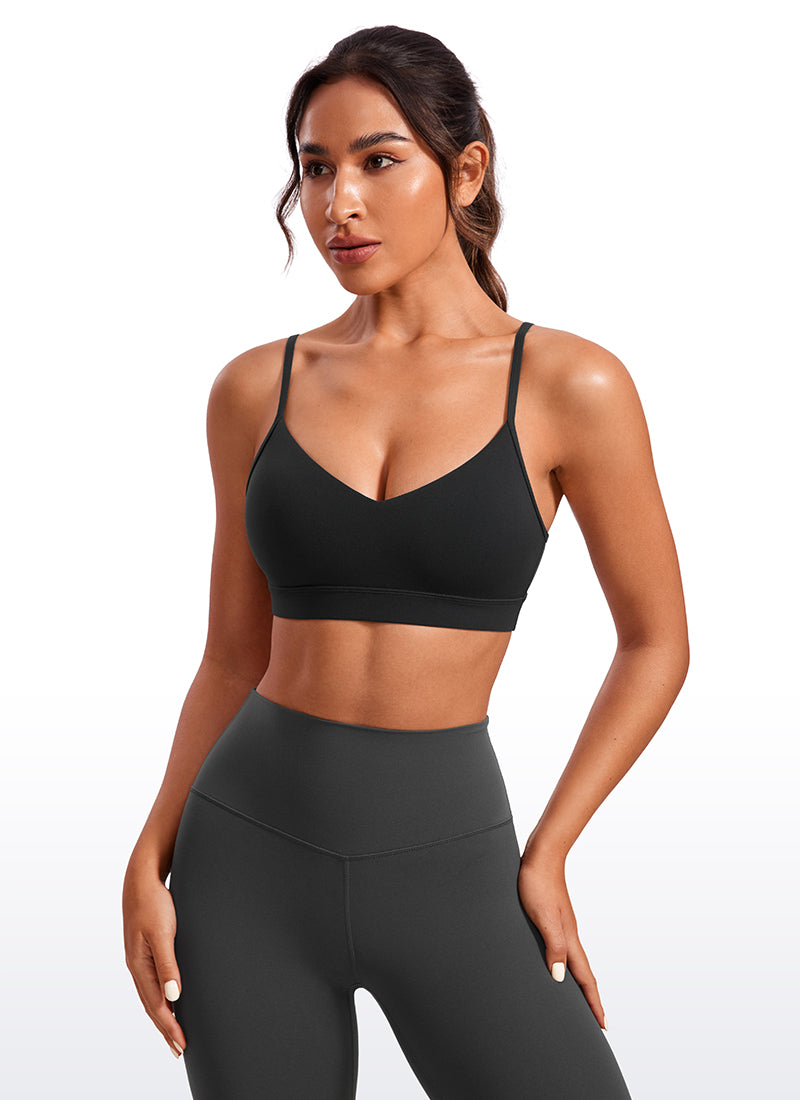 CRZ YOGA Butterluxe Womens V Neck Camisole Yoga Padded Sports Bra Black
