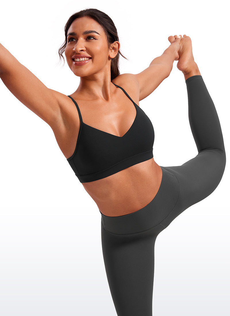 CRZ YOGA Butterluxe Womens V Neck Camisole Yoga Padded Sports Bra Black