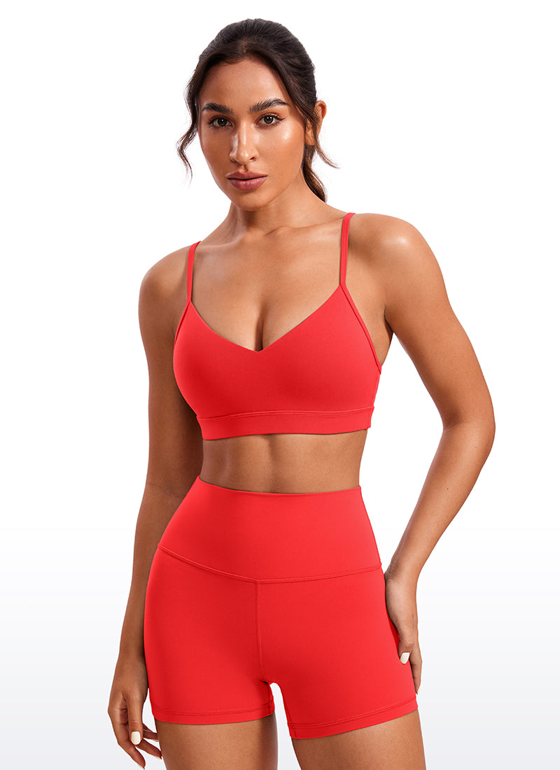 CRZ YOGA Butterluxe Womens V Neck Camisole Yoga Padded Sports Bra Deep Red