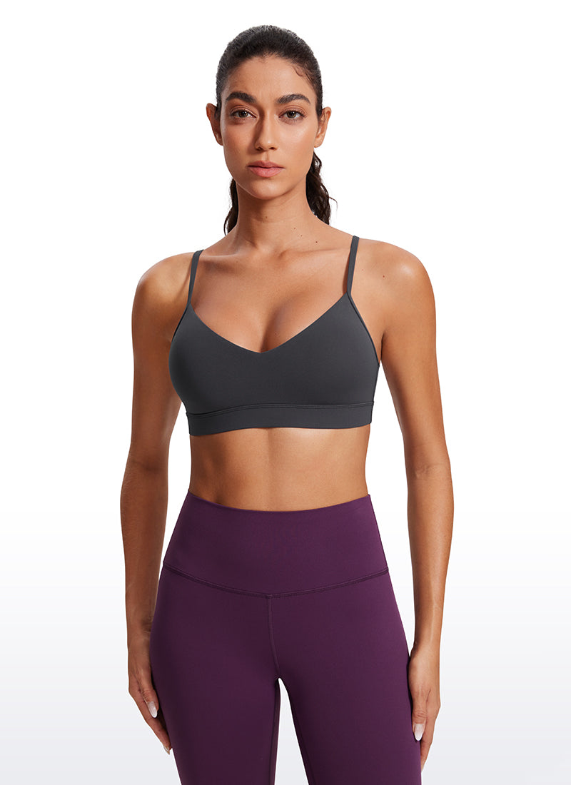 CRZ YOGA Butterluxe Womens V Neck Camisole Yoga Padded Sports Bra Mysterious Grey