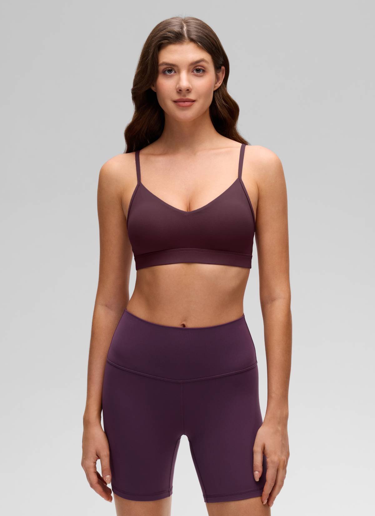 CRZ YOGA Butterluxe Womens V Neck Camisole Yoga Padded Sports Bra Ripe Plum