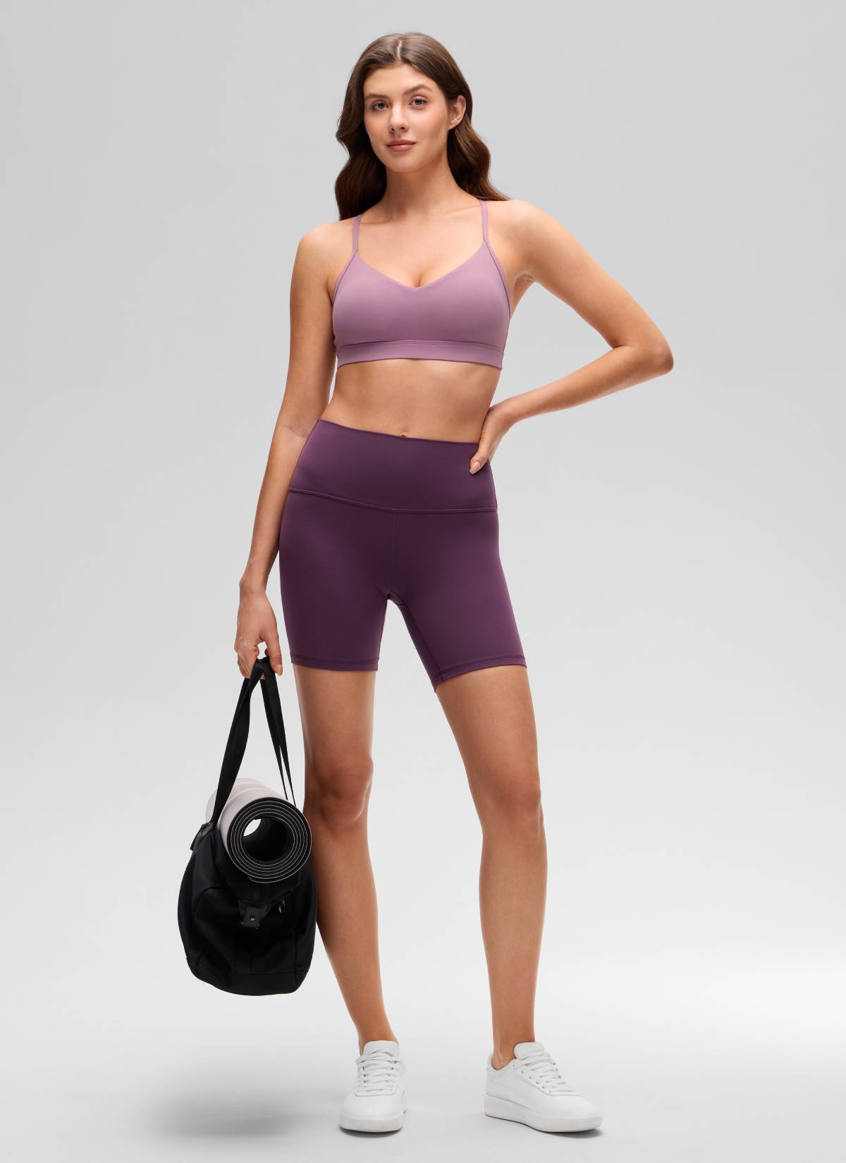 CRZ YOGA Butterluxe Womens V Neck Camisole Yoga Padded Sports Bra Light Lavender