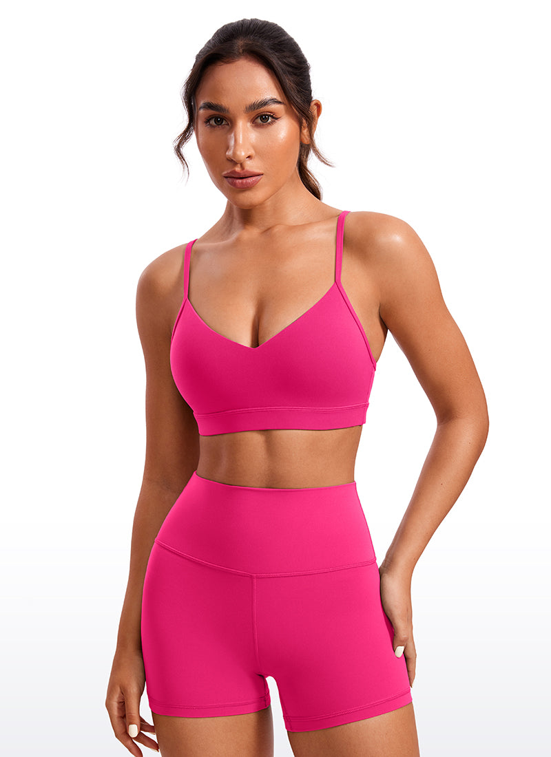 CRZ YOGA Butterluxe Womens V Neck Camisole Yoga Padded Sports Bra Granita Pink
