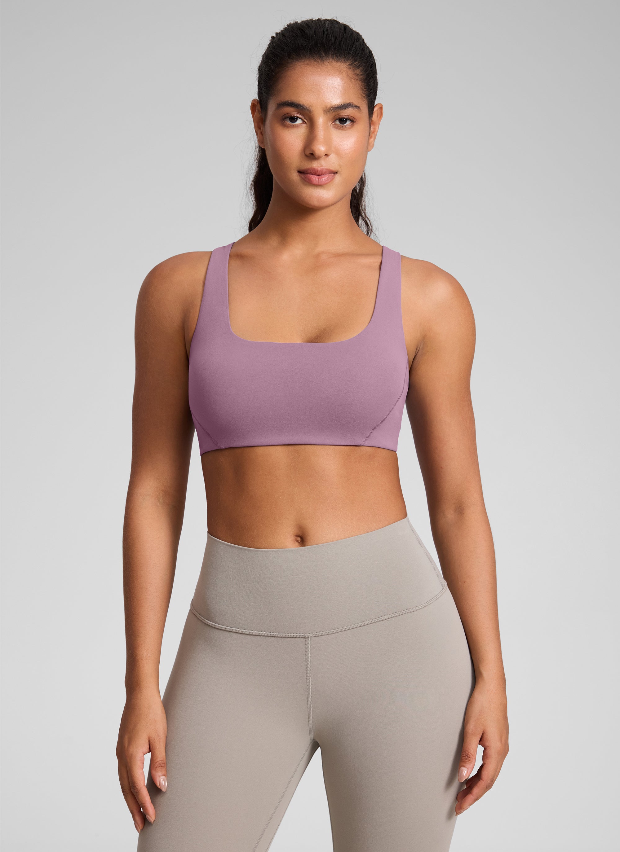CRZ YOGA – חזיית ספורט ליוגה לנשים, Butterlift , עם בטנה Butterlift וצווארון מרובע, בצבע לבנדר בהיר