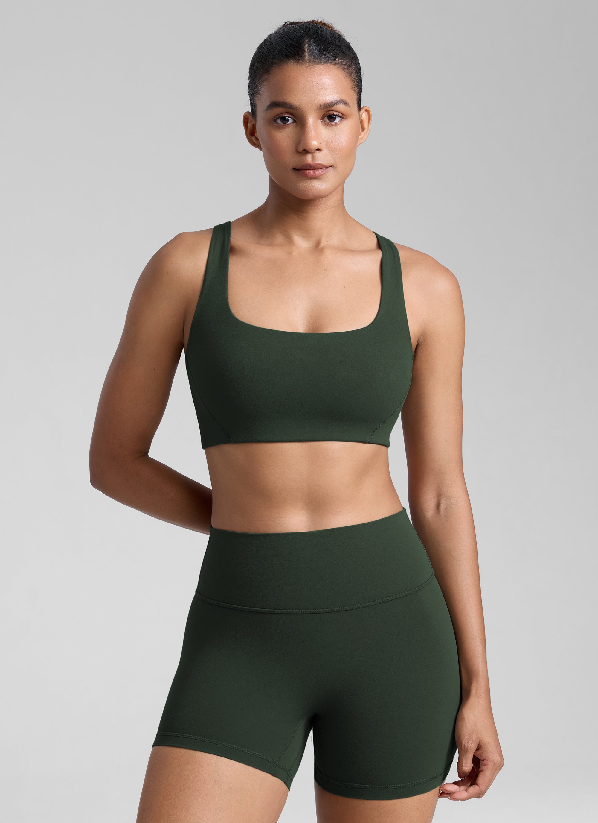 CRZ YOGA Womens Butterlift Double Lined Square Neck Yoga Sports Bra Legend Green